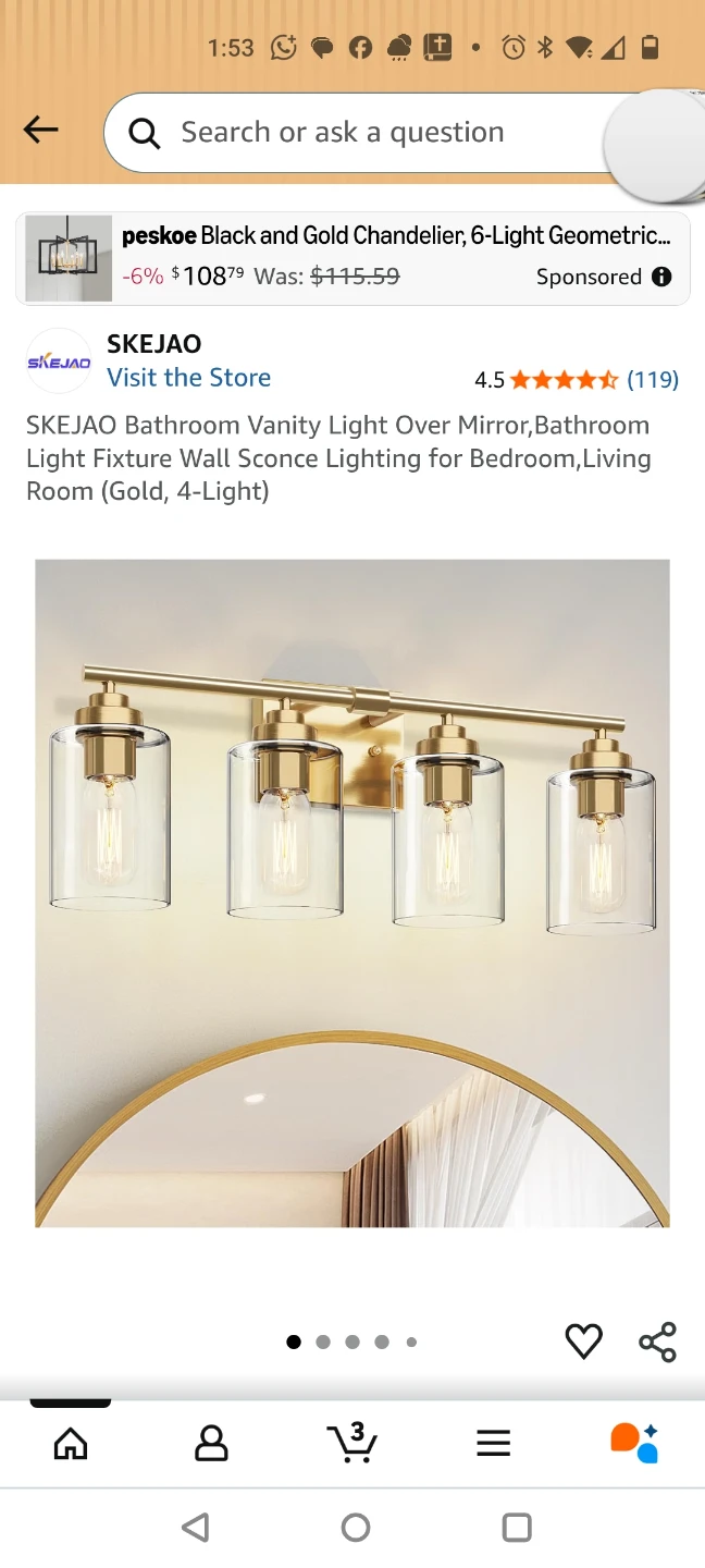 SKEJAO 4-Light Bathroom Vanity Gold Light Fixture