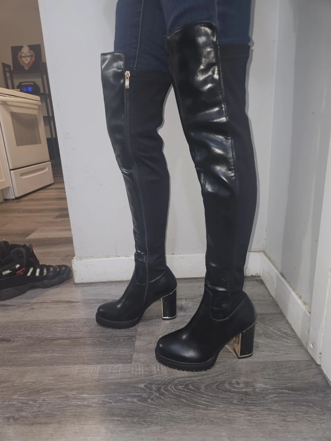 Black Over-the-Knee Platform Boots Size 38