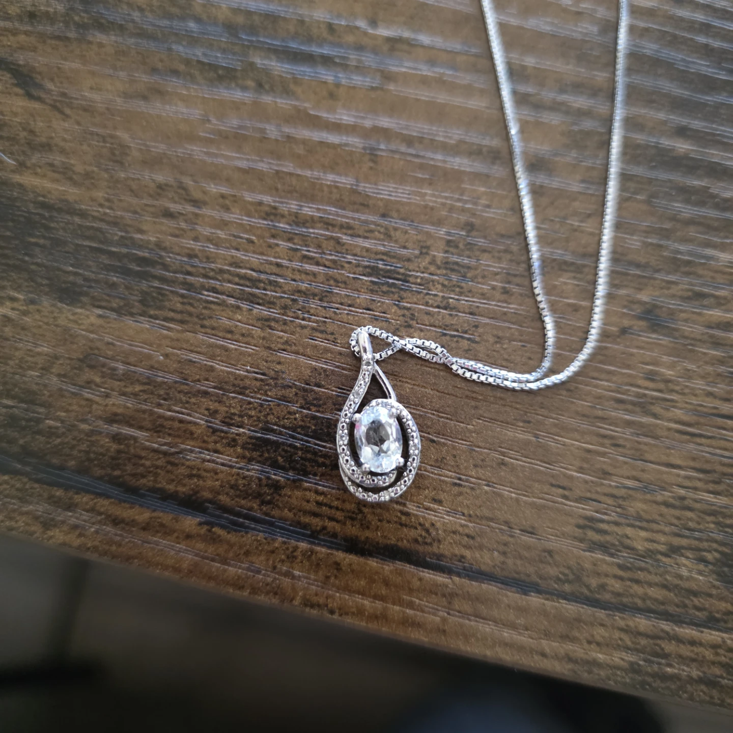 Silver teardrop necklace with stone pendant
