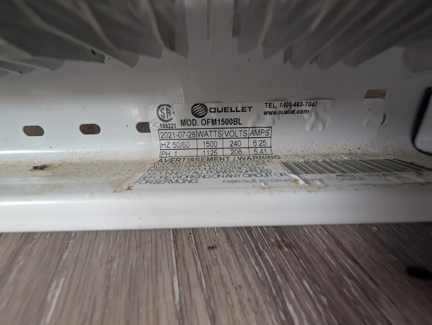 Ouellet Electric Baseboard Heater OFM1500BL - photo 5