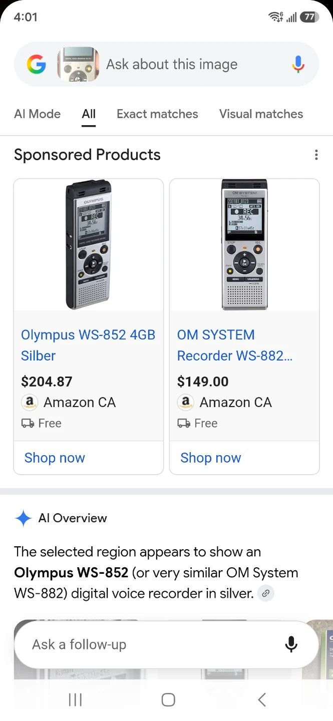 Olympus WS-852 Digital Voice Recorder - photo 2