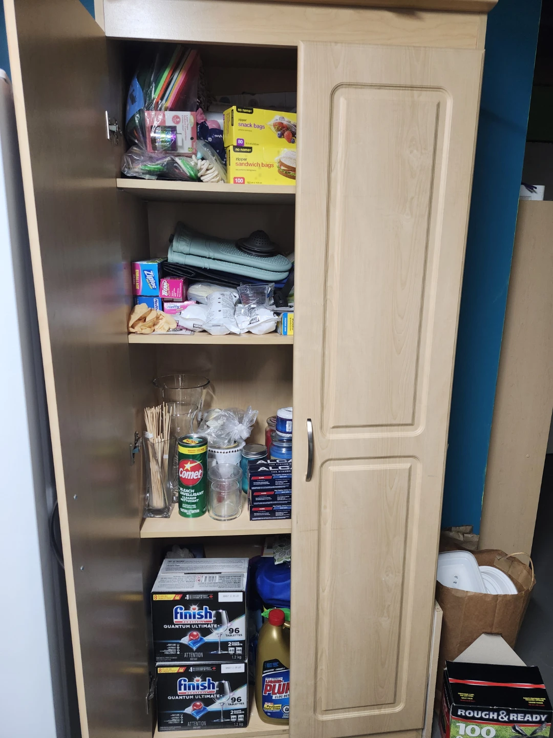 Double-Door Tall Storage Cabinet / Kitchen Pantry (Light Oak) - photo 2
