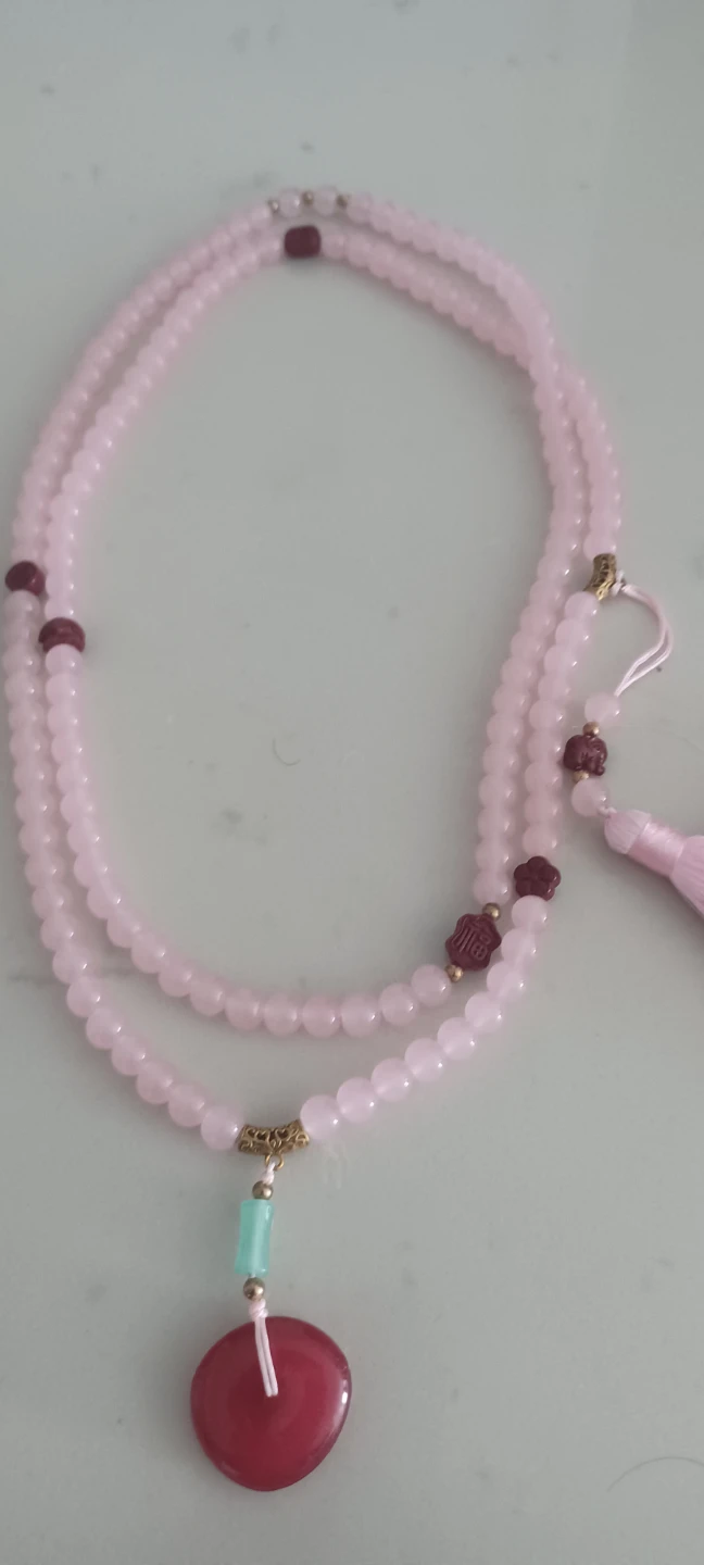 (BRAND NEW) Pink Beaded Meditation Necklace with Red Pendant - photo 3