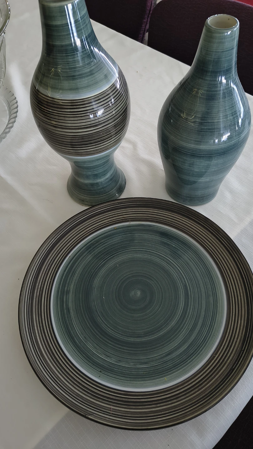 Two Ceramic Vases and One Plate Set