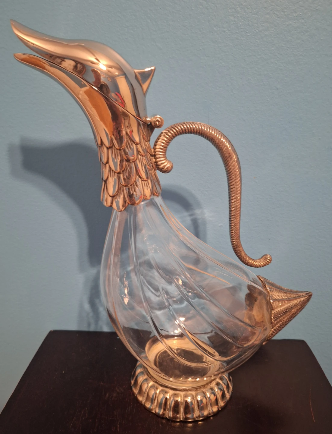 Vintage Crystal and Silver-Plated Duck Decanter