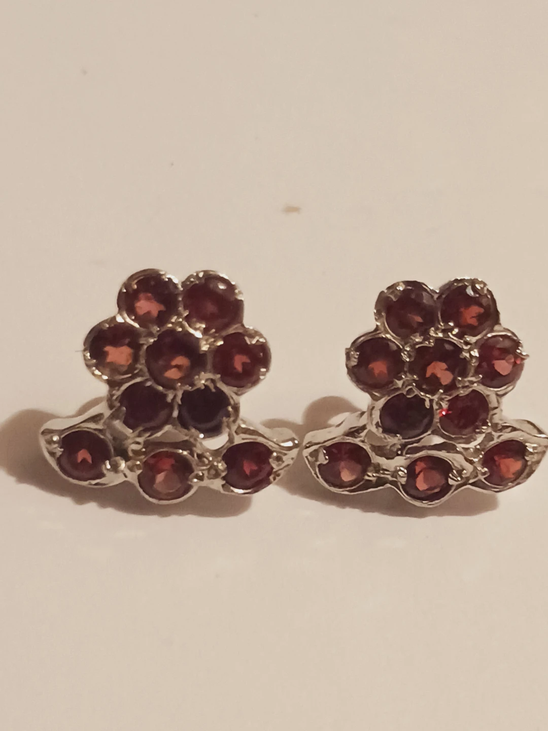 New !! Red Garnet  Cabochons Cluster Stud Earrings