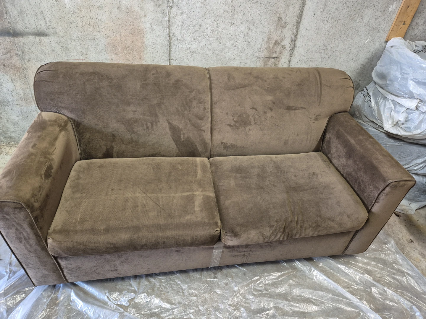 Brown Suede Loveseat convertible Sofa