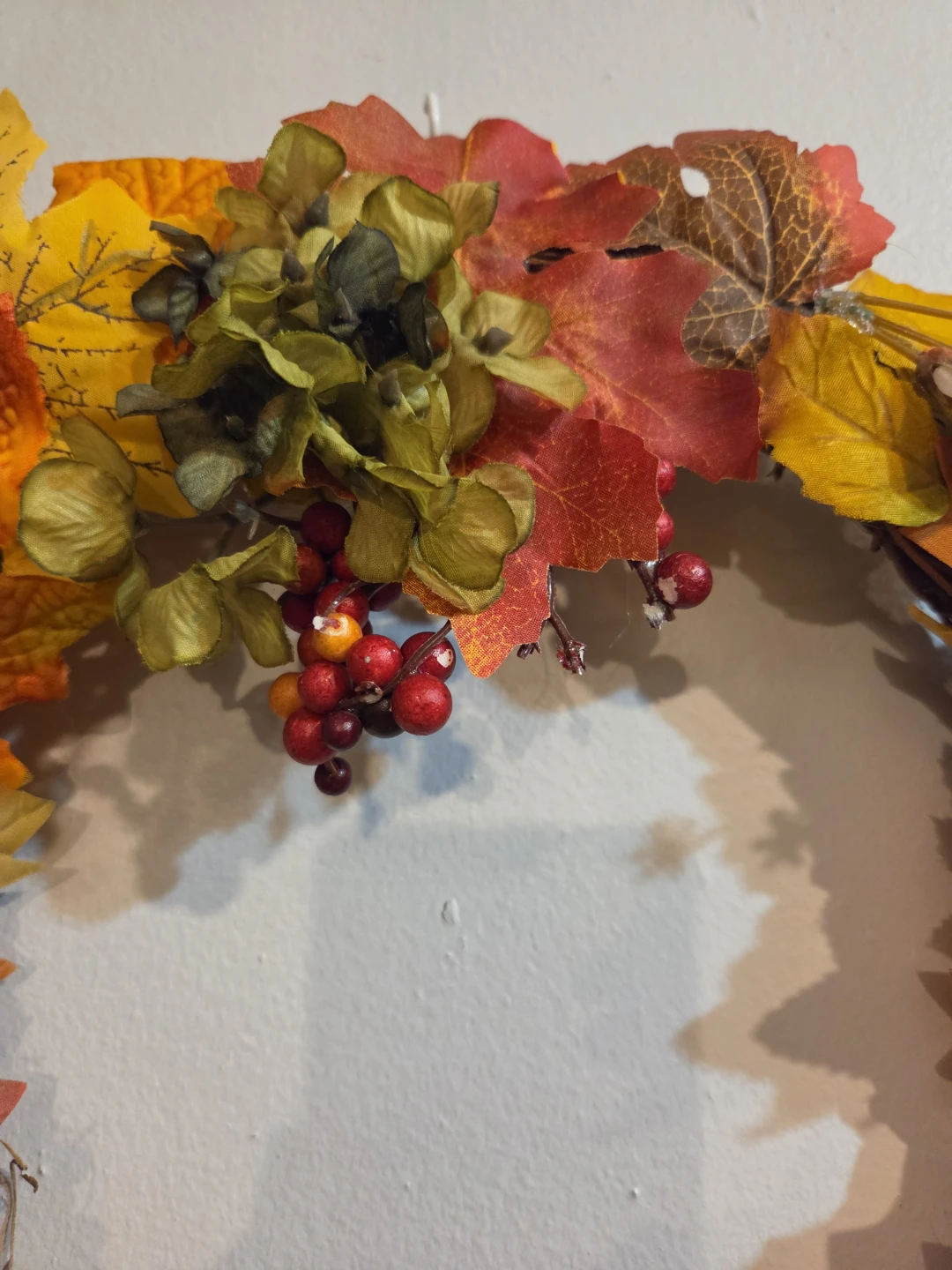 Autumn Fall Leaves Wreath with Pumpkin & Bow 12" - photo 4