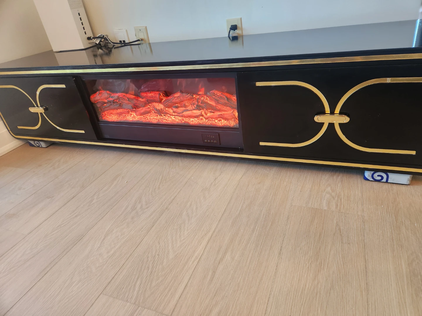Black and Gold Electric Fireplace Media Console