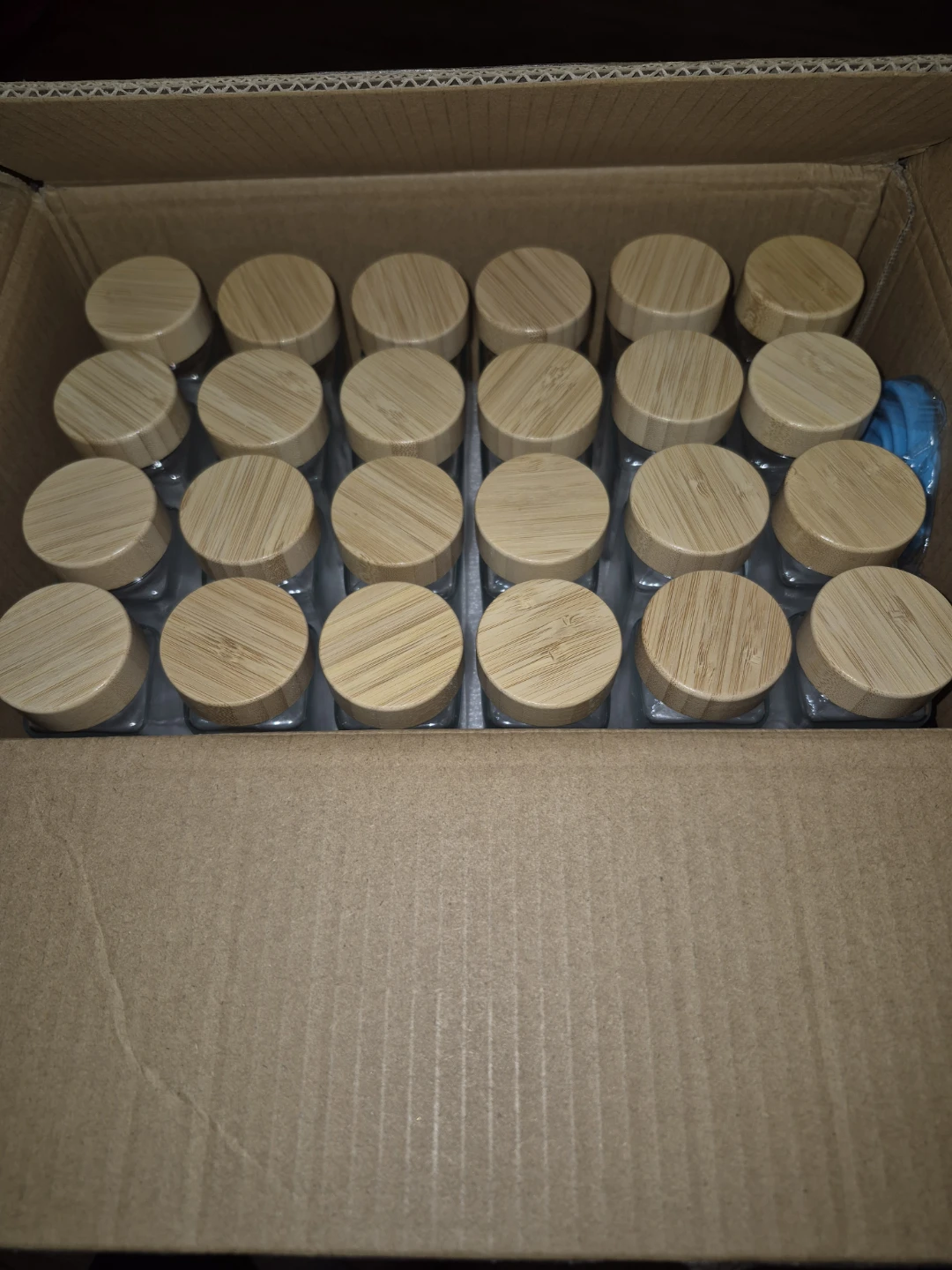 Set of 24 Square Glass Spice Jars with Bamboo Lids