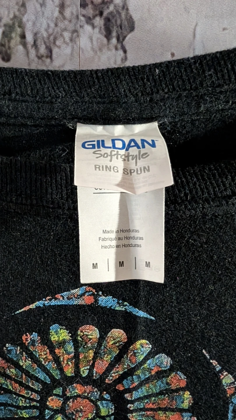 Gildan Black T-Shirt with Stained Glass Graphic, Size Medium - photo 3