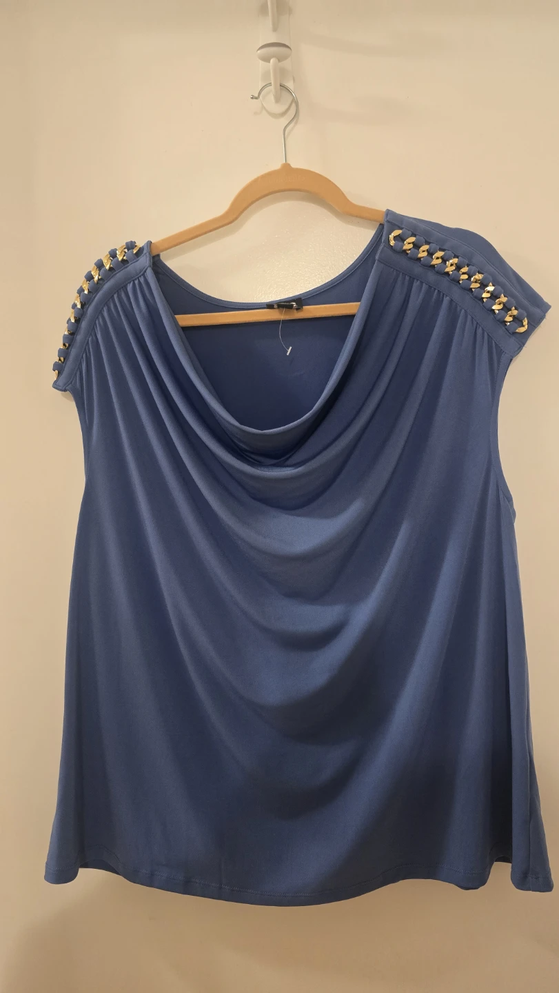I.N.C. Blue Chain Detail Cowl Neck Top