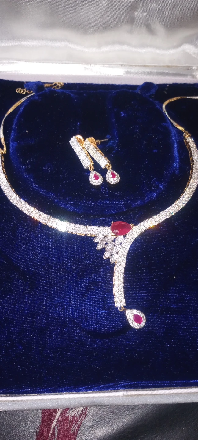Ruby and CZ Stone Necklace and Earring Set