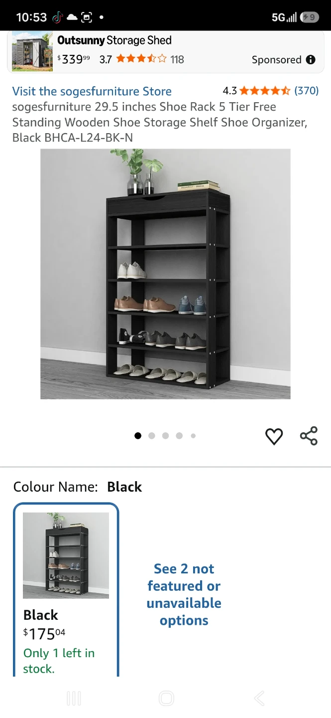sogesfurniture 5-Tier Shoe Rack - Black