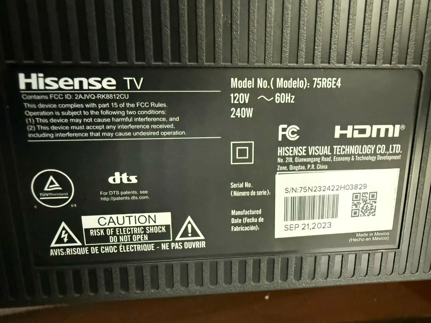 Hisense 75 inch R6 Series 4K TV