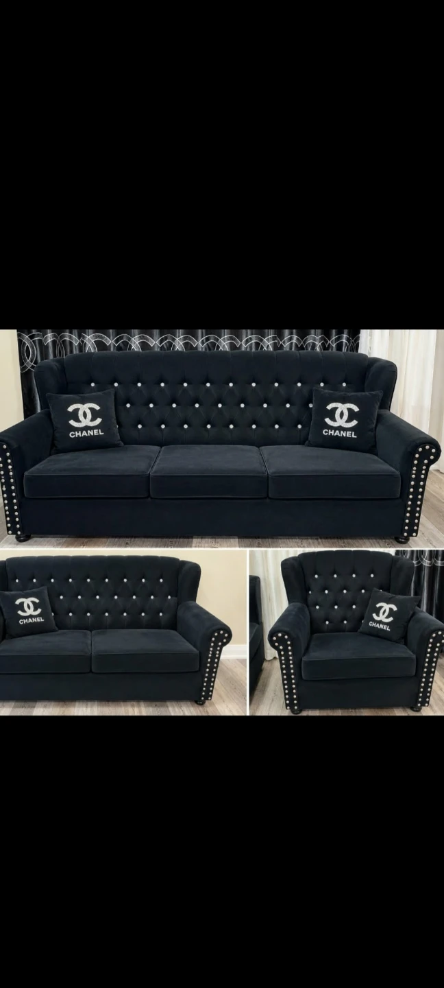 Black Tufted Sofa and Loveseat Set
