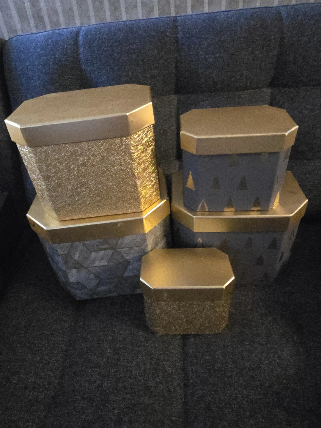 Set of 5 Christmas stackable Decorative Storage Boxes