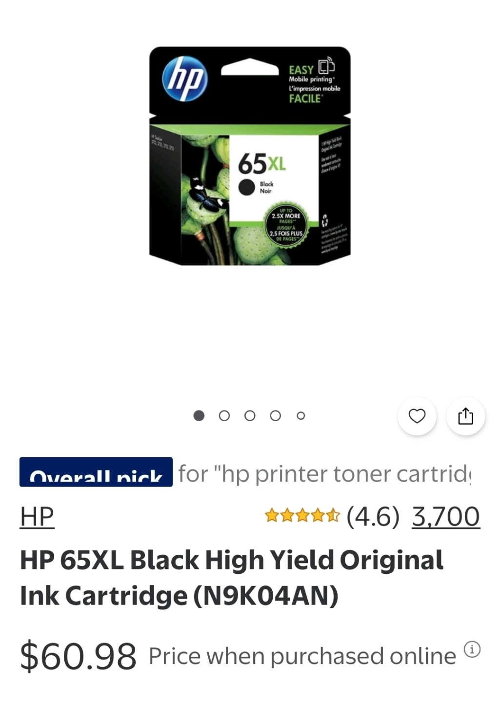 NEW! Official HP 65XL Black Ink Cartidge
