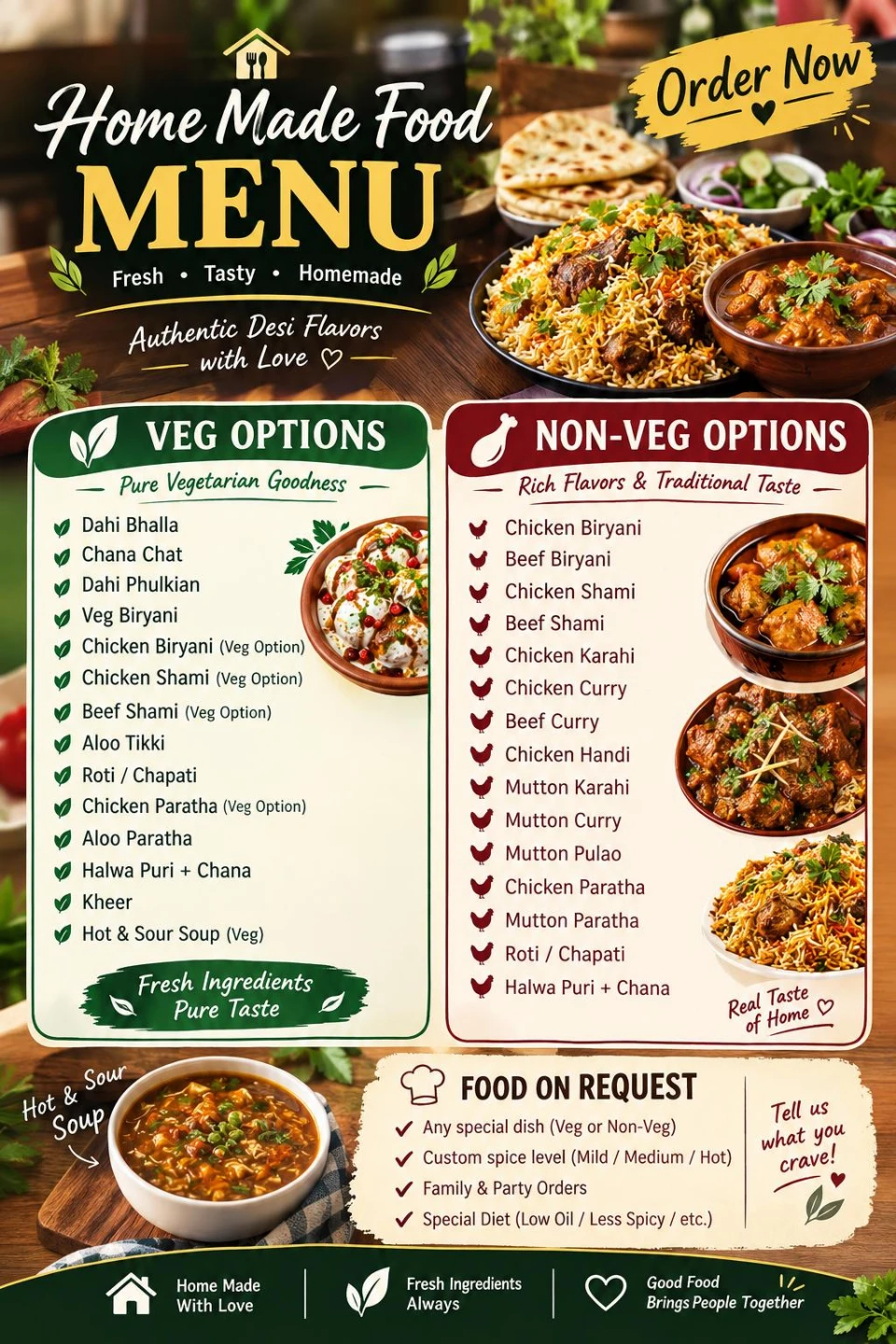 🍽️ Fresh Homemade Desi Food – Veg & Non-Veg Options