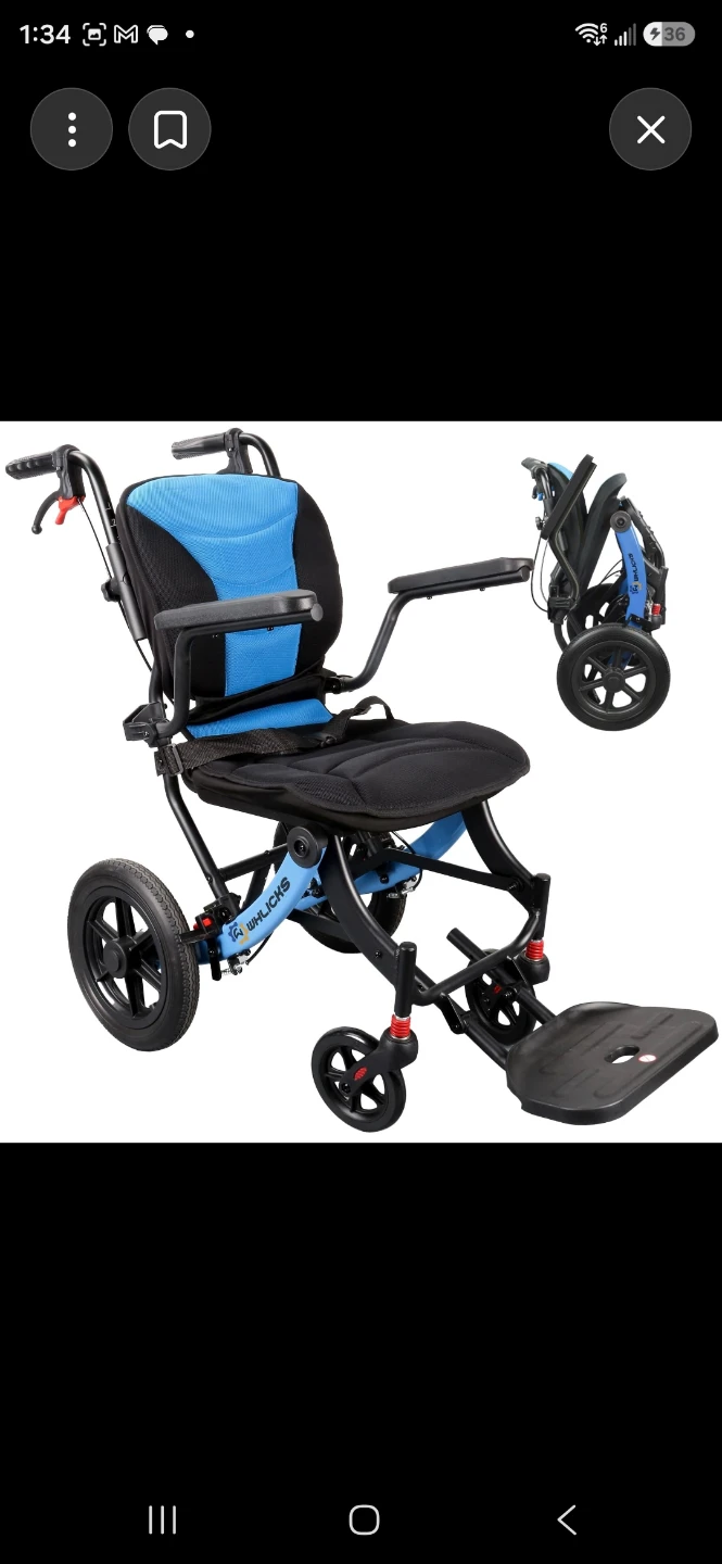 WHLICKS Lightweight Folding Wheelchair - Blue