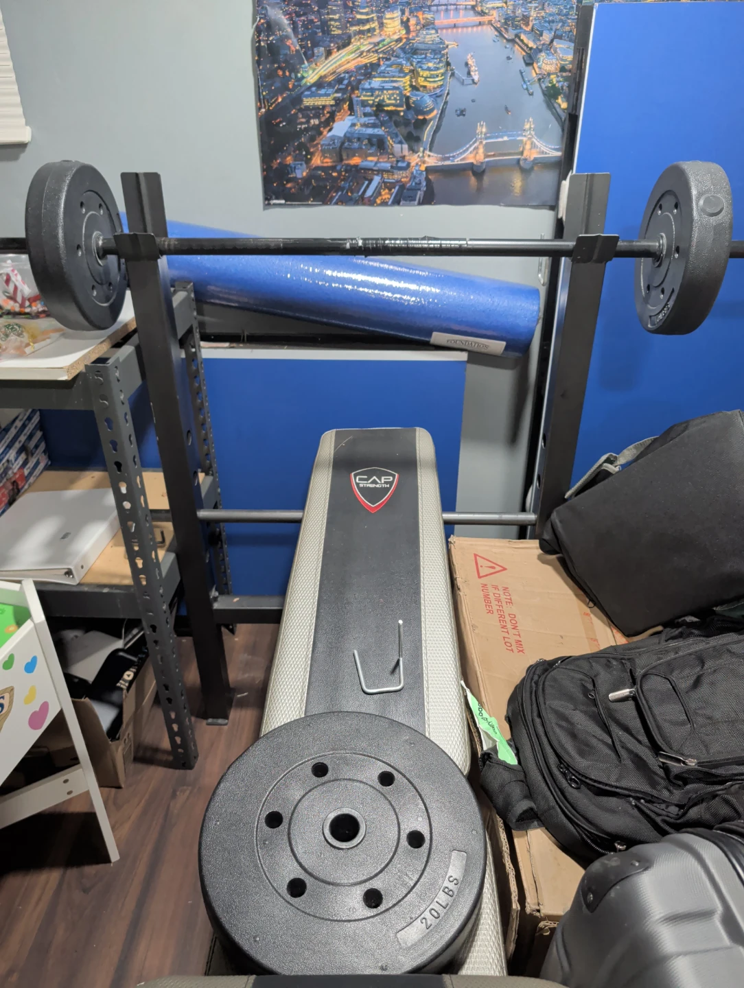 CAP Strength Workout Bench with Barbell and Weights