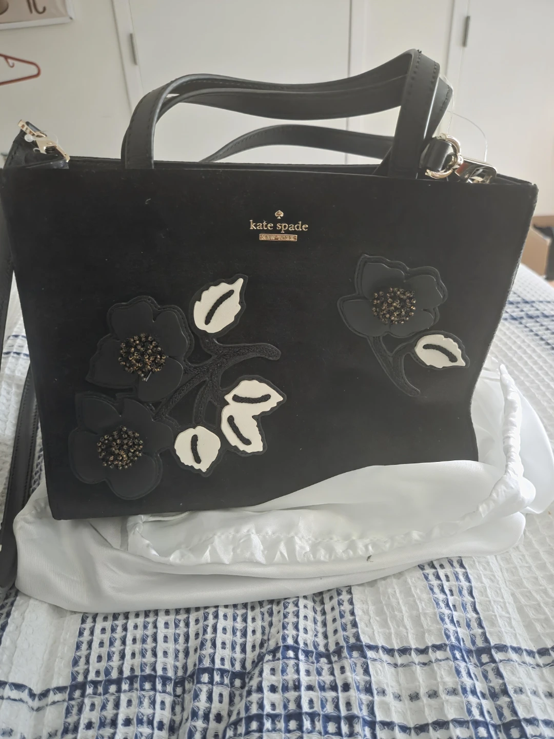 Kate Spade Black Suede Floral Bag