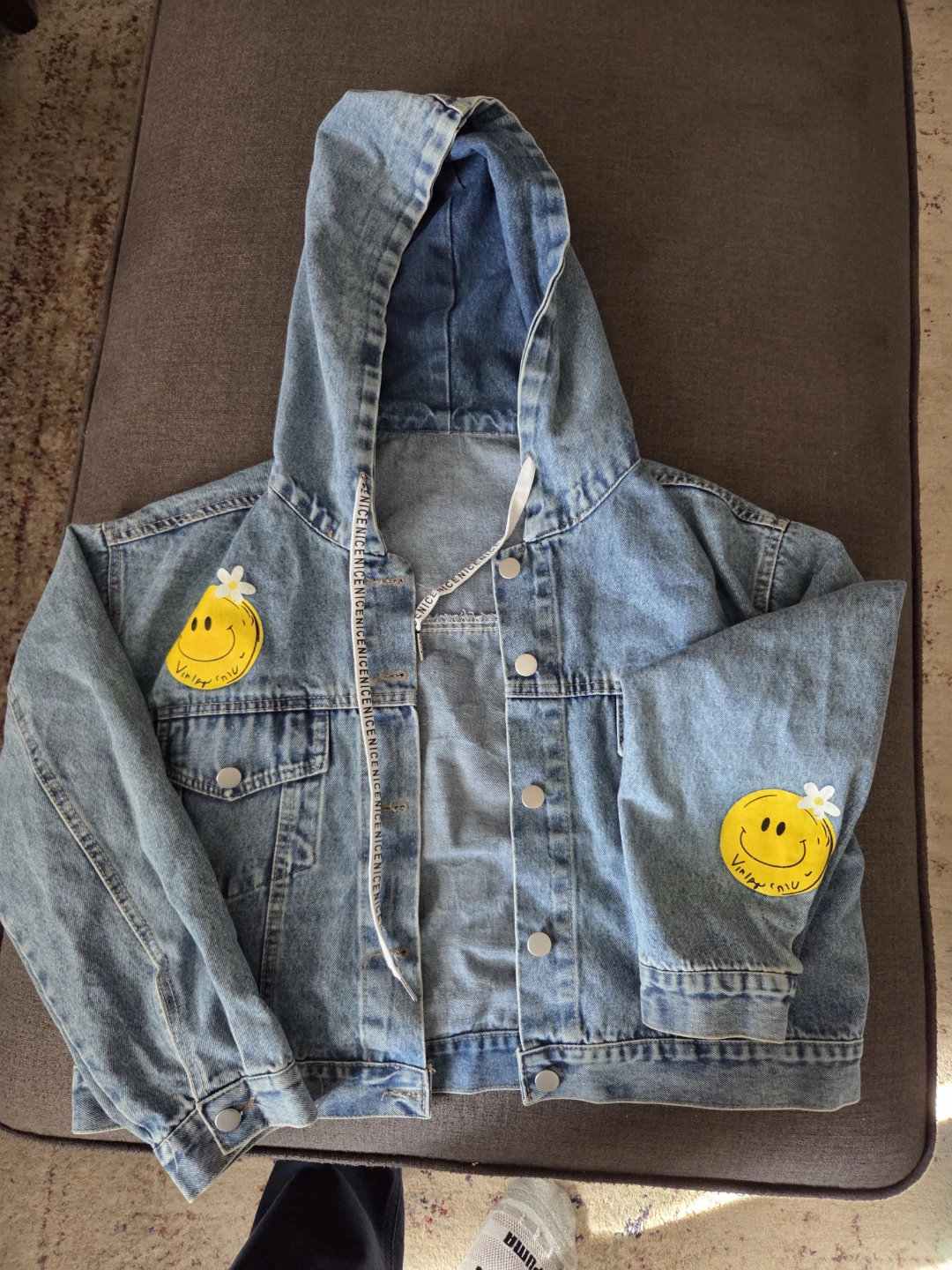 Denim Jacket with Smiley Face Print