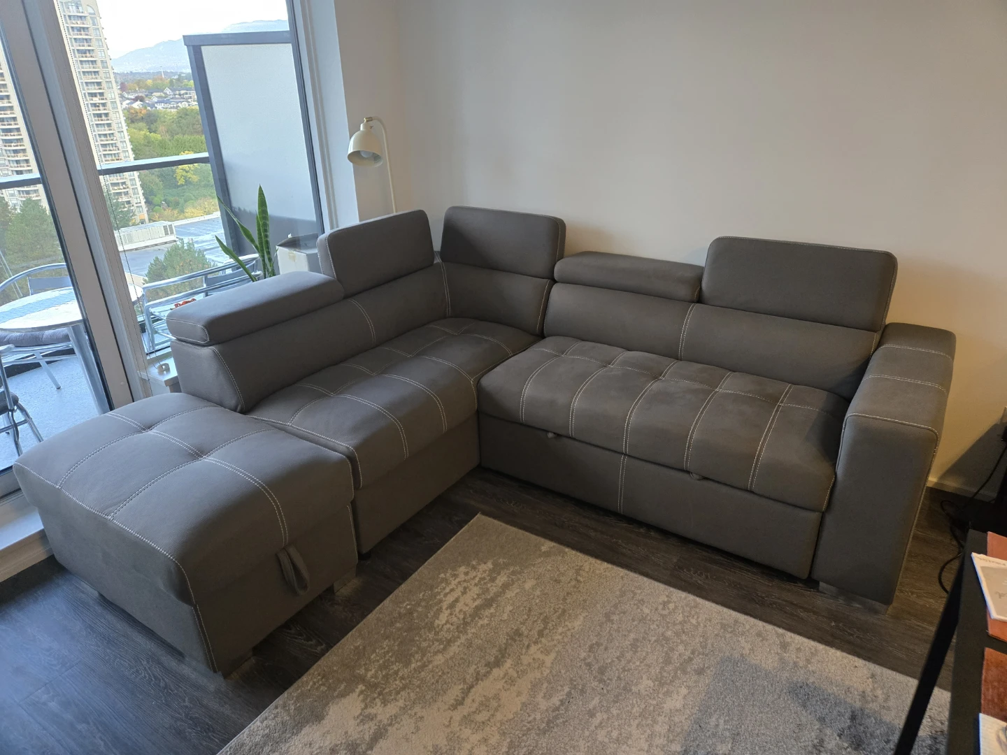 Grey L-Shaped Sectional Sofa Bed with Storage - photo 2