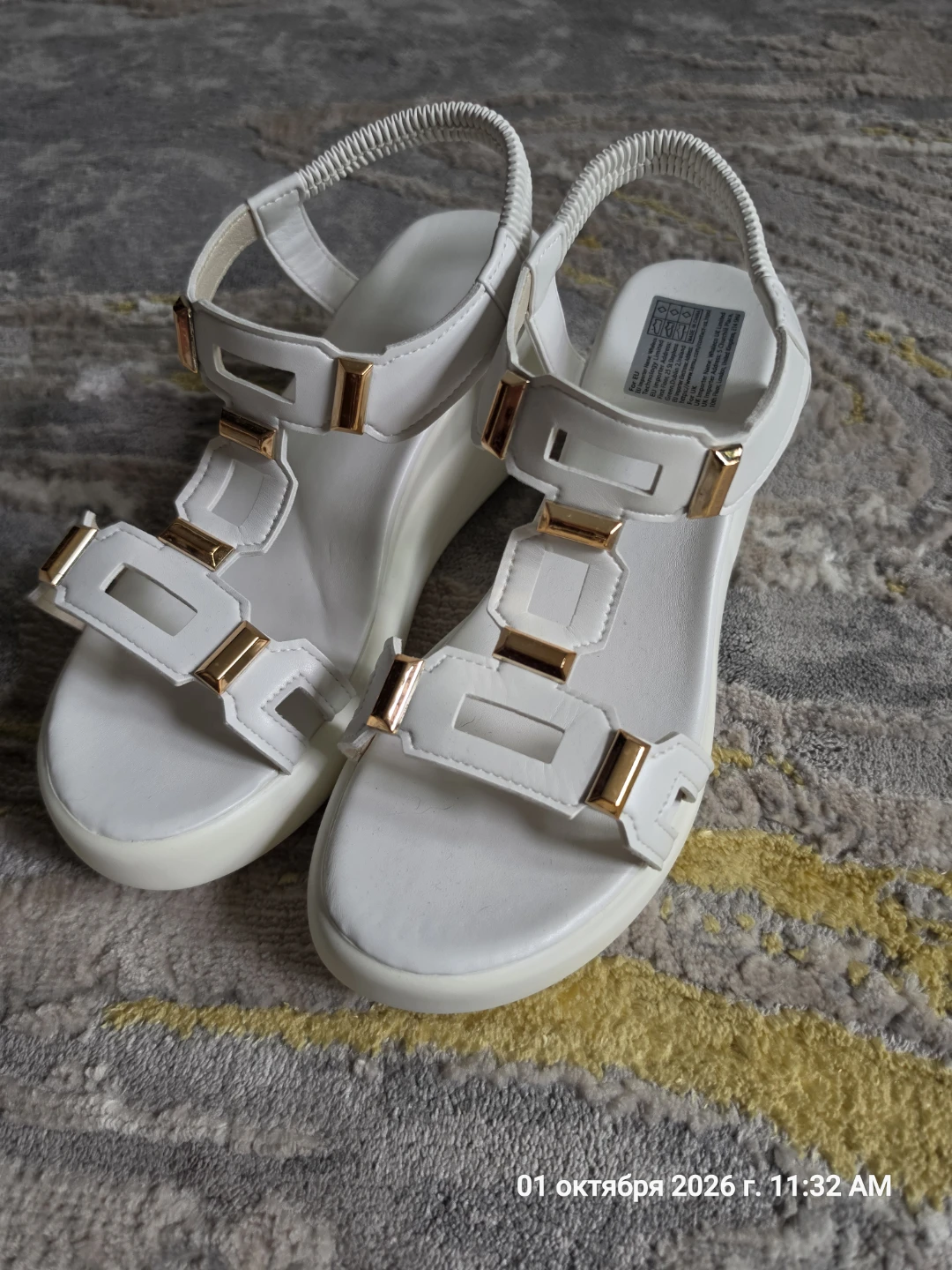 White Platform Sandals with Gold Details