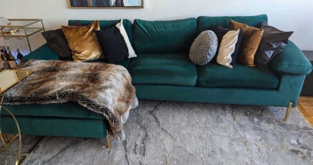 Wayfair Green Velvet Sofa Sectional L-Shaped with Chaise