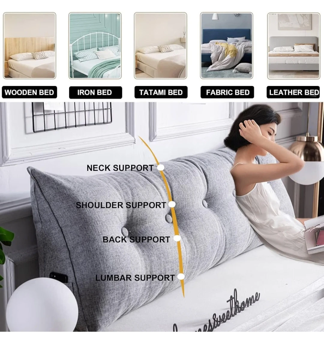 Large Gray Triangle Wedge Bedside Pillow - photo 2