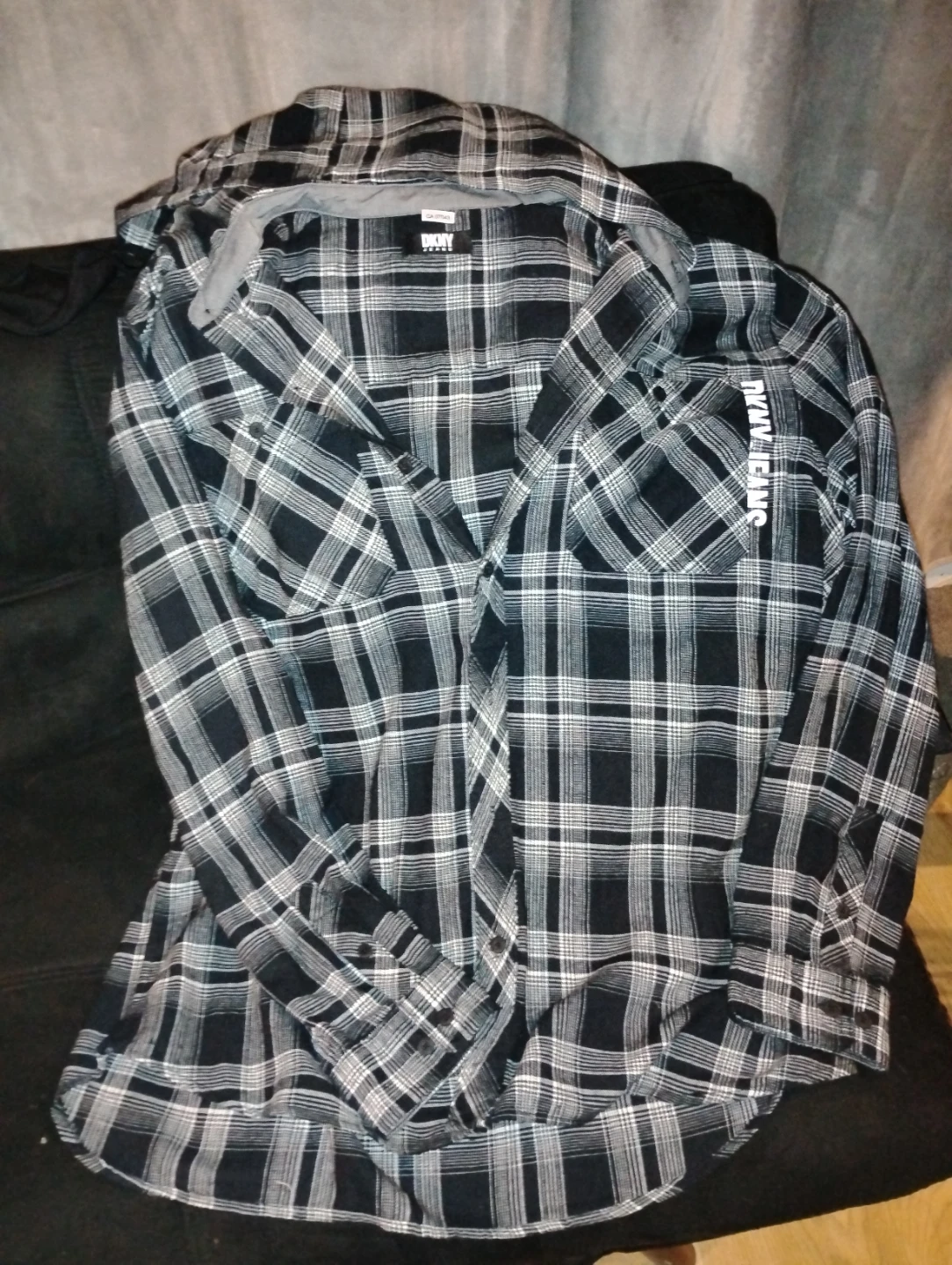 DKNY Jeans Hooded Plaid Shirt