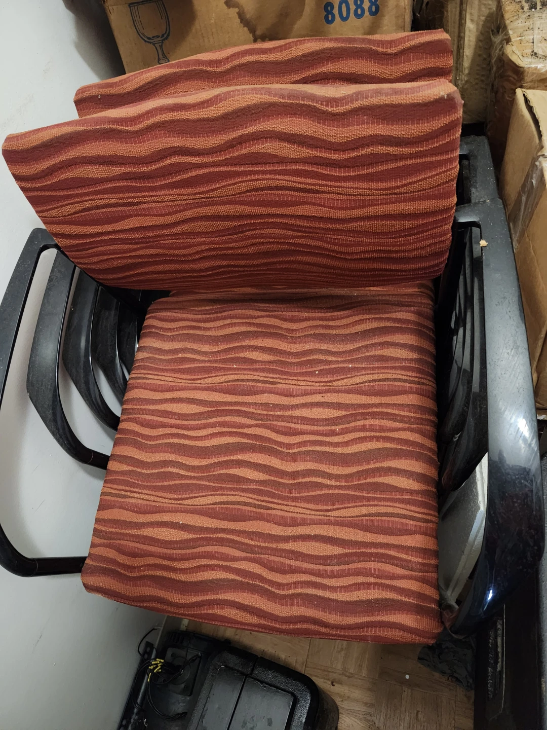 Red Wavy Pattern Armchair with Black Frame