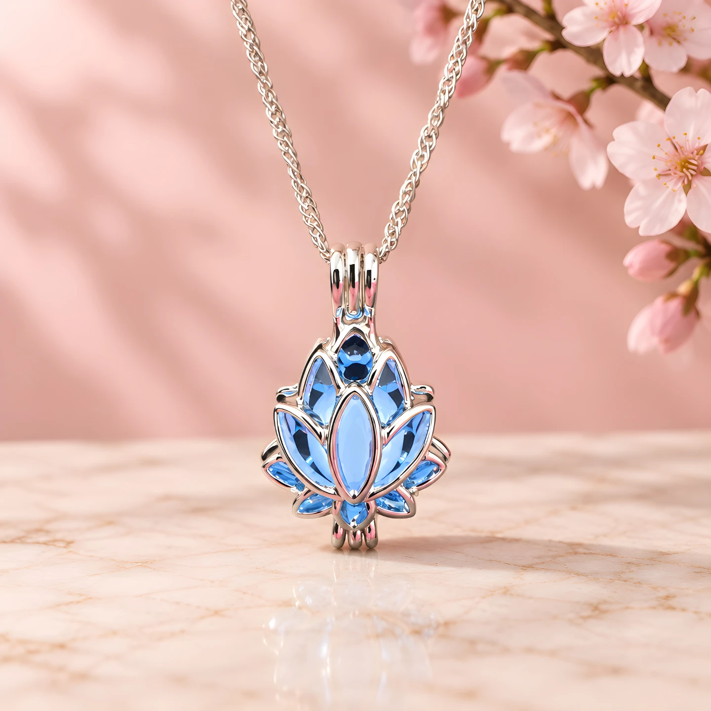 ElizaMac Jewels Lotus Flower Dark Blue  Glow Necklace - photo 3