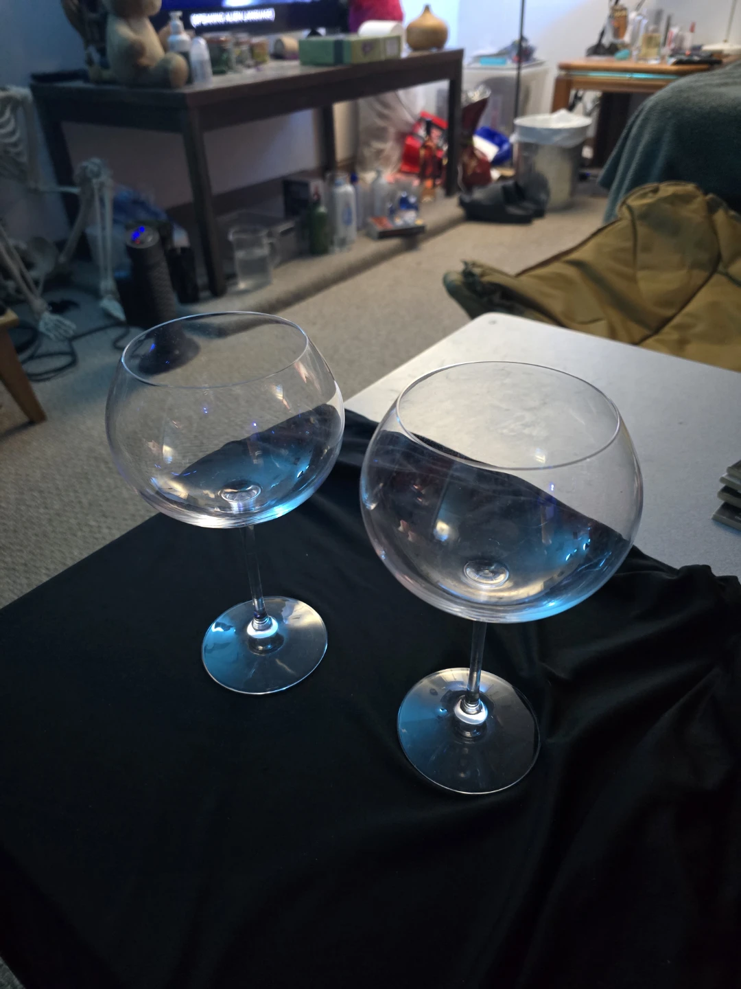 Antique crystal set of 2 Large Balloon Wine Glasses