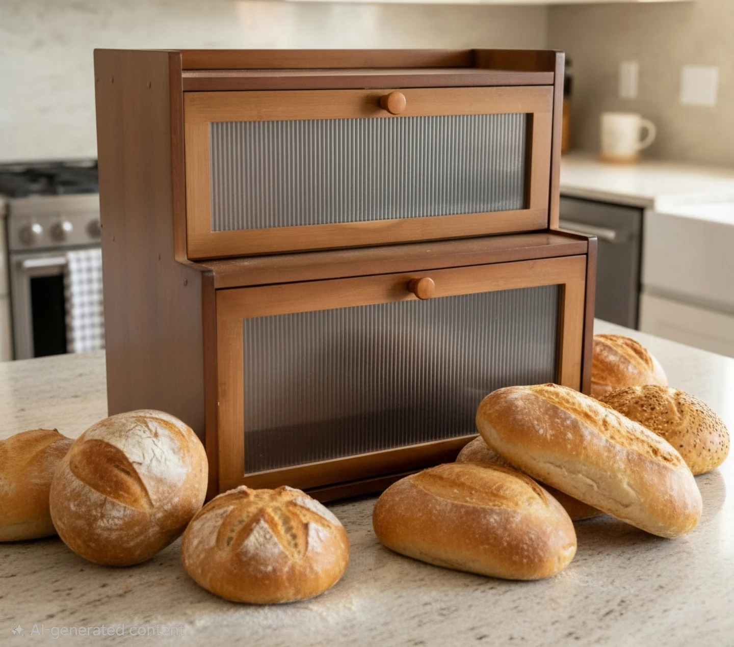 Two-Tier Wooden Bread Box with Glass Doors - photo 4