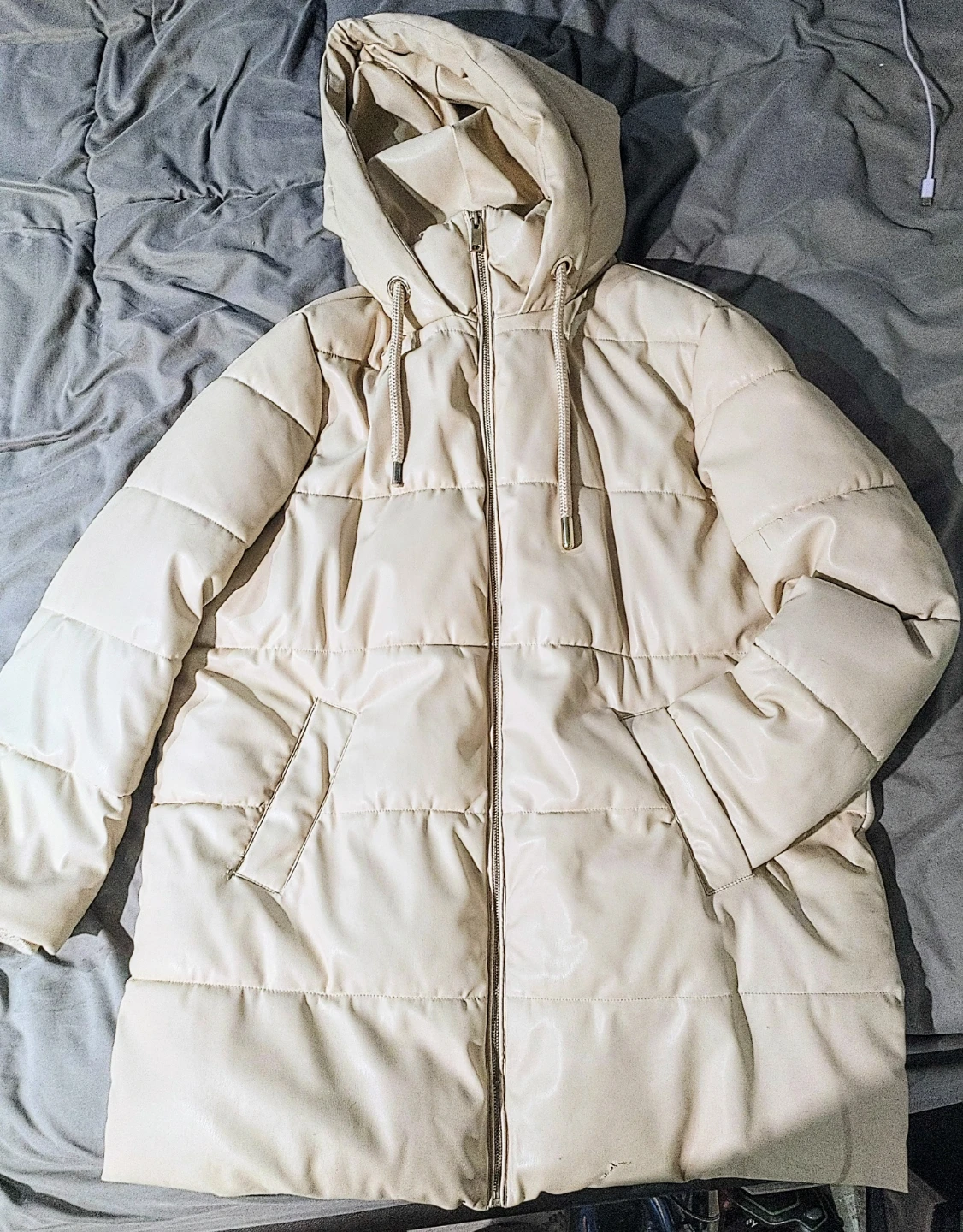 Zara Puffer Coat, Beige, Size L