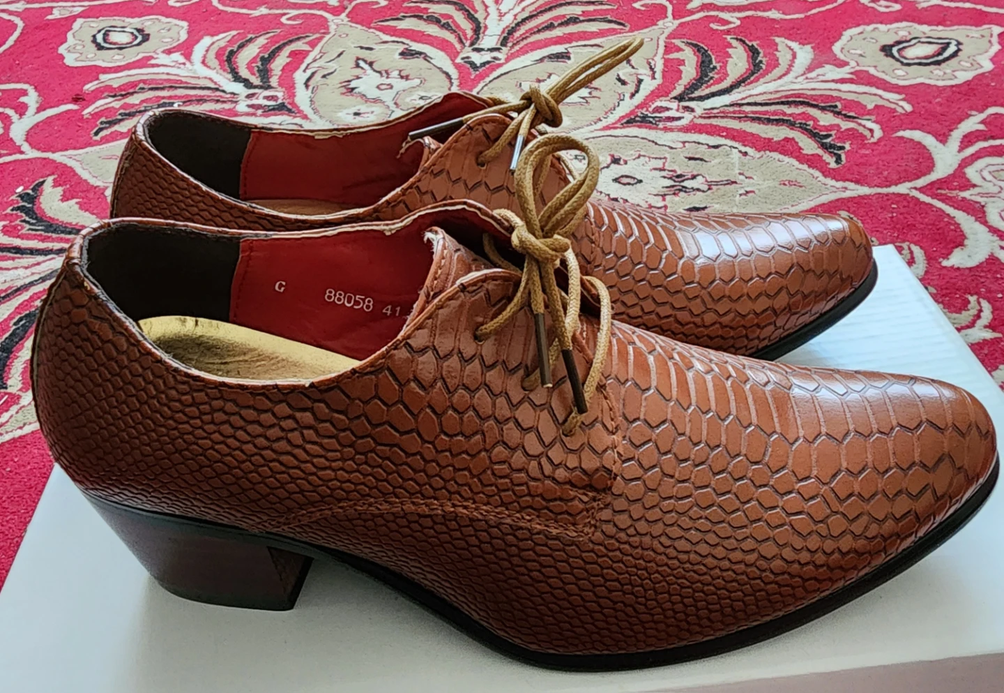 Men's/Unisex Brown Snake-Embossed Leather Oxford Heeled Shoes