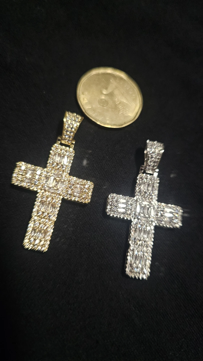 Two Iced Out Baguette Cross Pendants