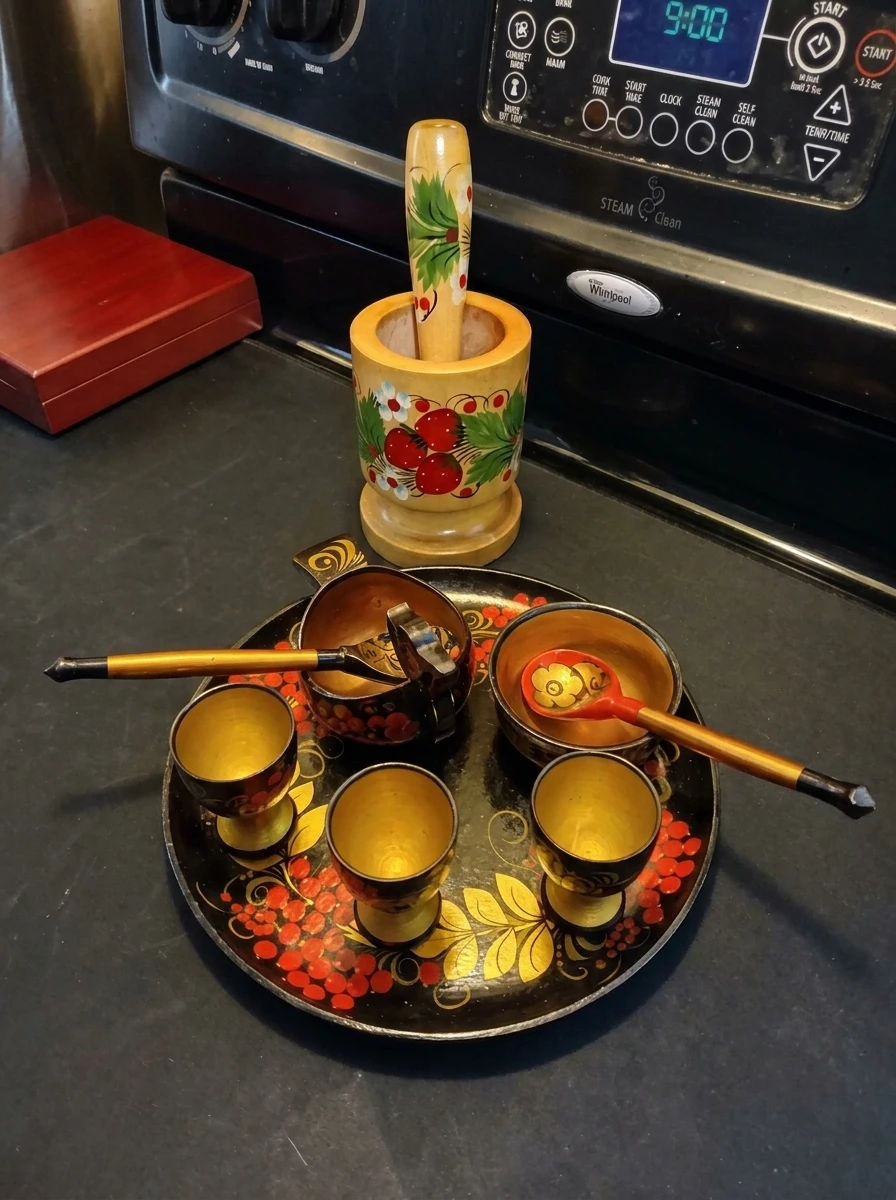 Russian Khokhloma Wooden Serving Set