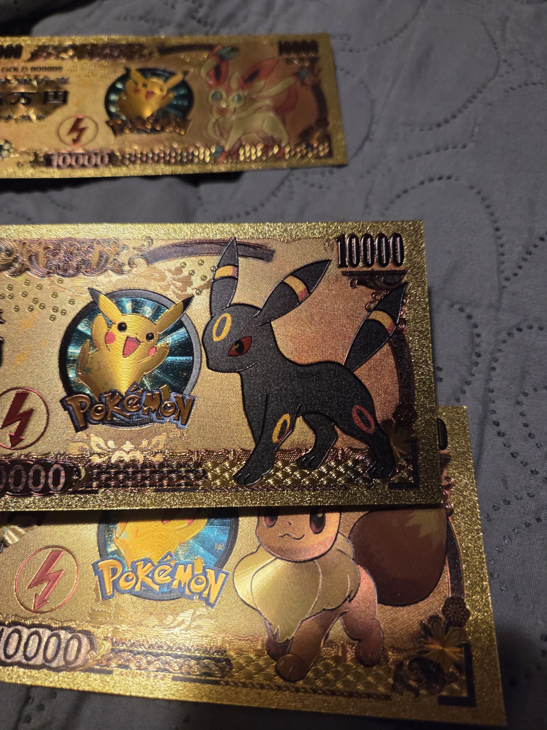 Set of 3 collectible gold-plated Pokémon banknote-style cards - photo 3