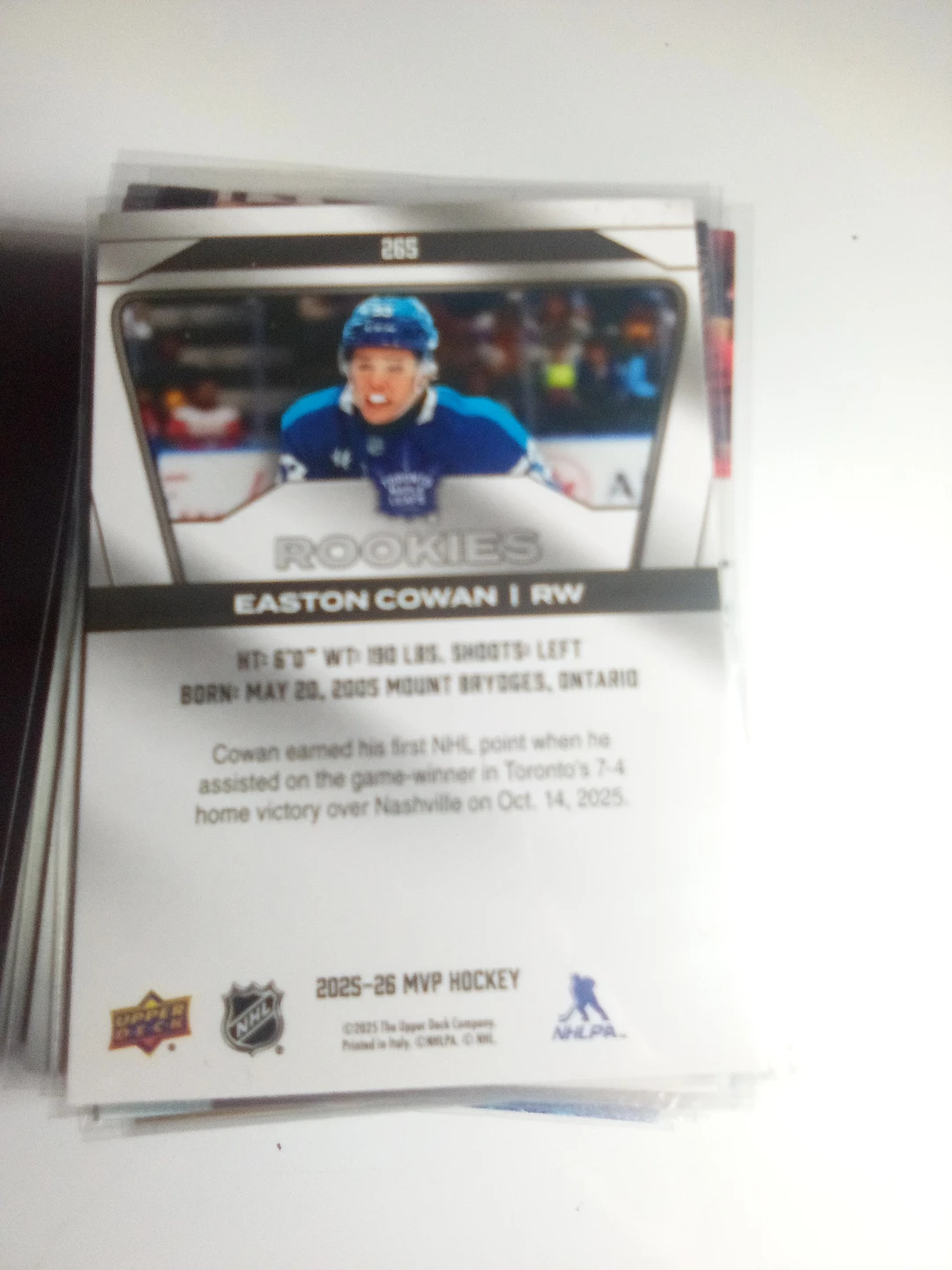 2025-26 Upper Deck MVP Easton Cowan Rookie Card - photo 2