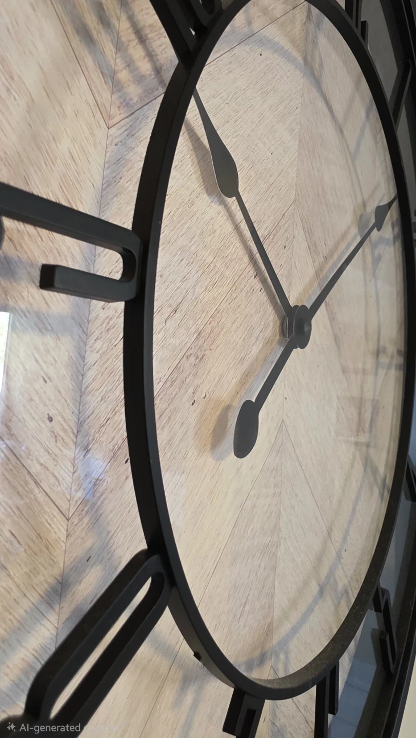 Large Round Wall Clock with Wood Textured/Pattern - photo 3