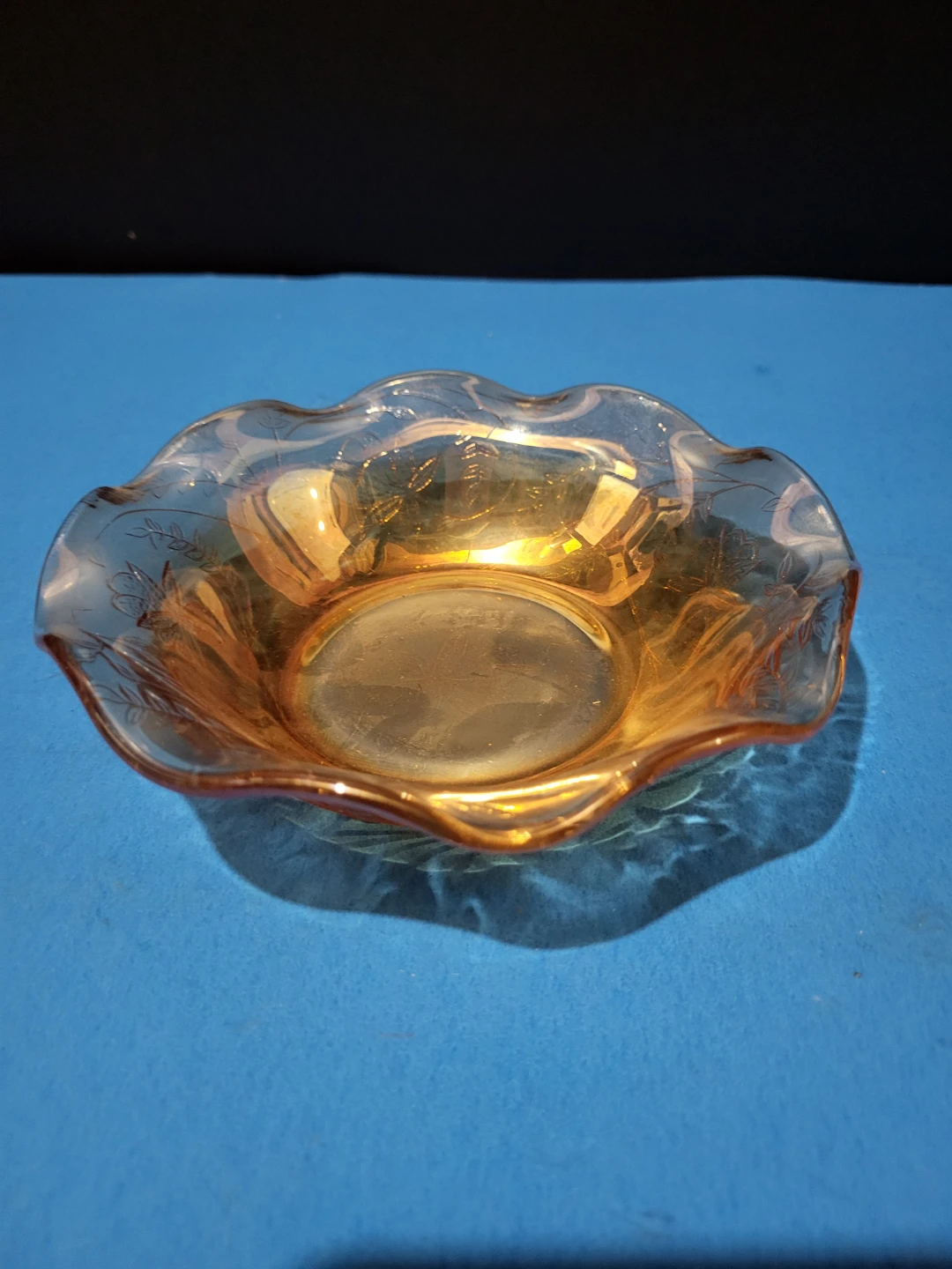 Amber depression glass bowl