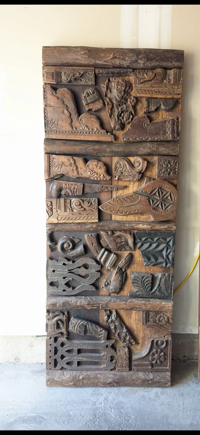 Reclaimed Solid Wood Carved Panel