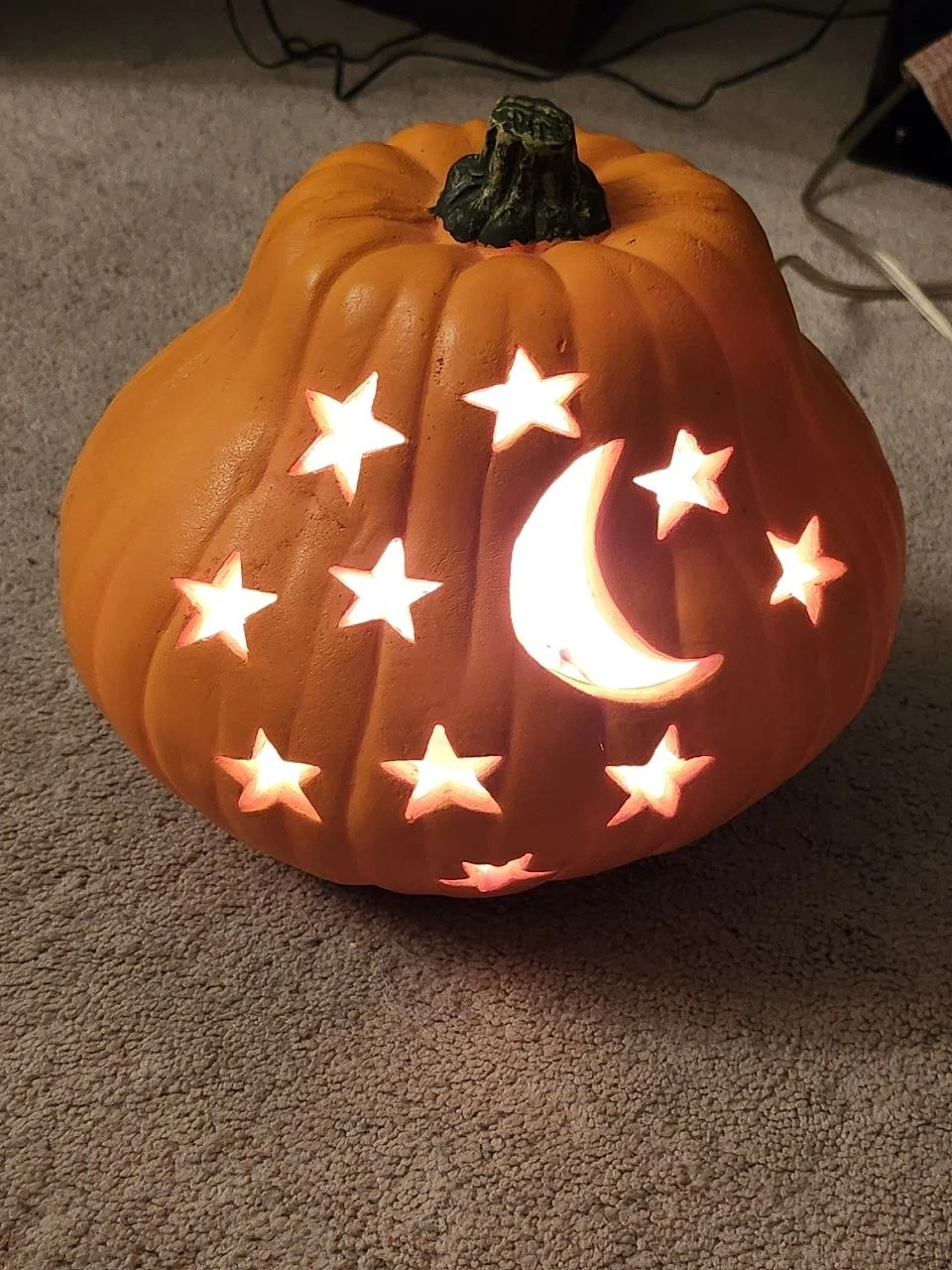 Light-up Pumpkin Decor with Moon and Stars