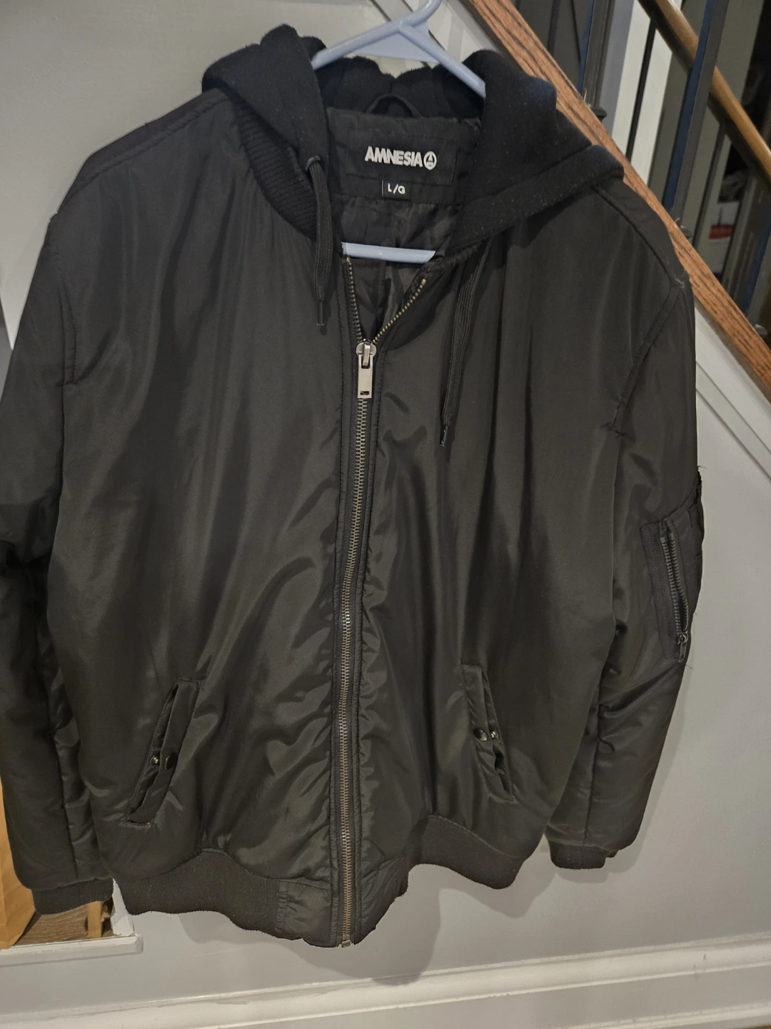 Amnesia Black Bomber Jacket with Hood