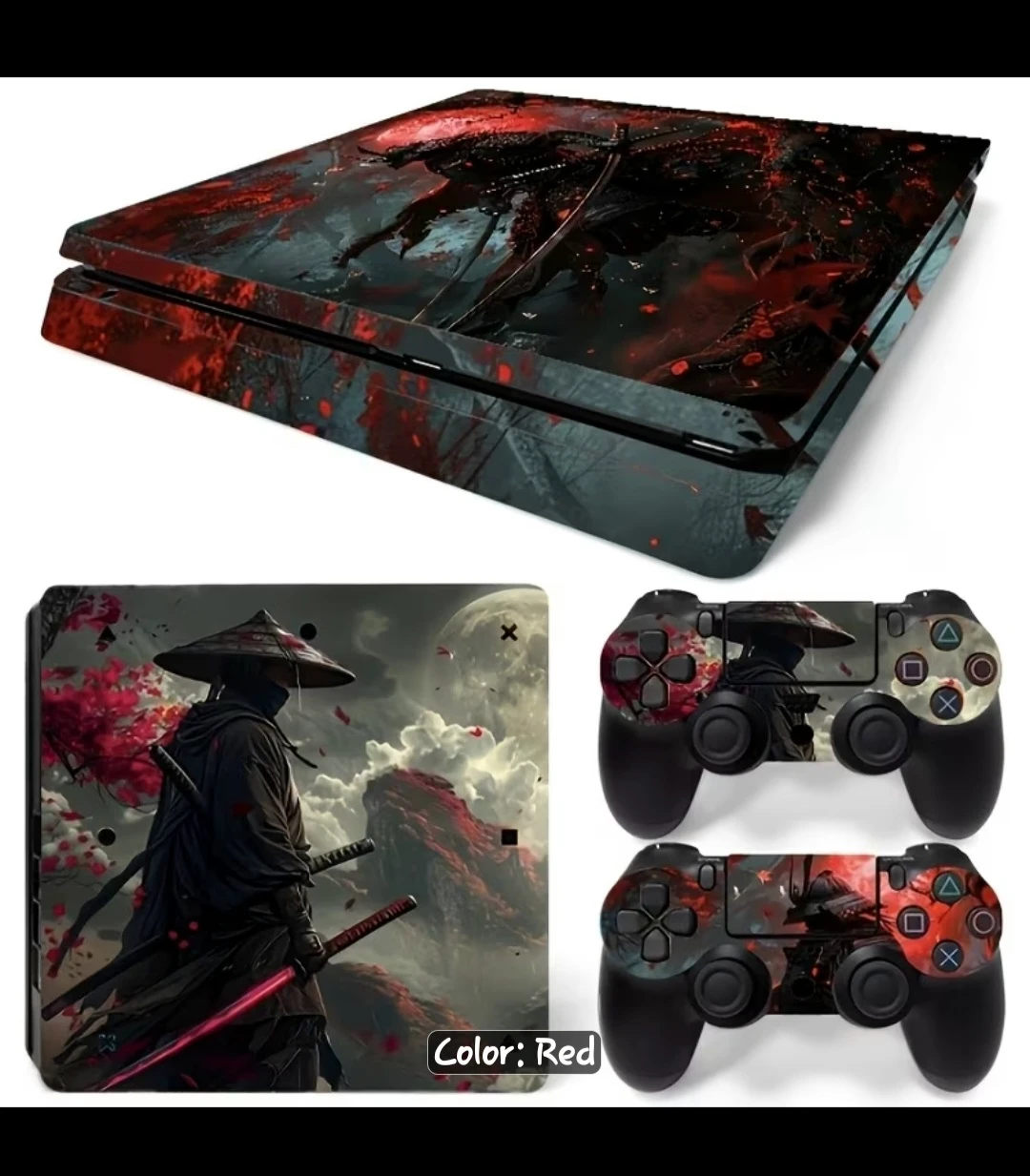 Samurai Red Design PS4 Slim Console and Controller Skin Set