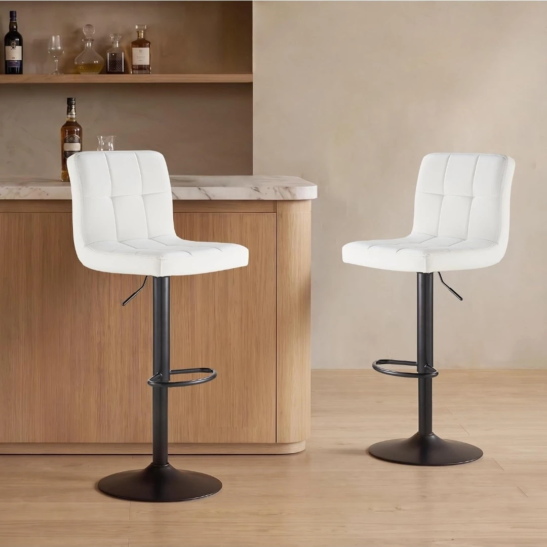 Set of 2 Adjustable Swivel Bar Stools, White