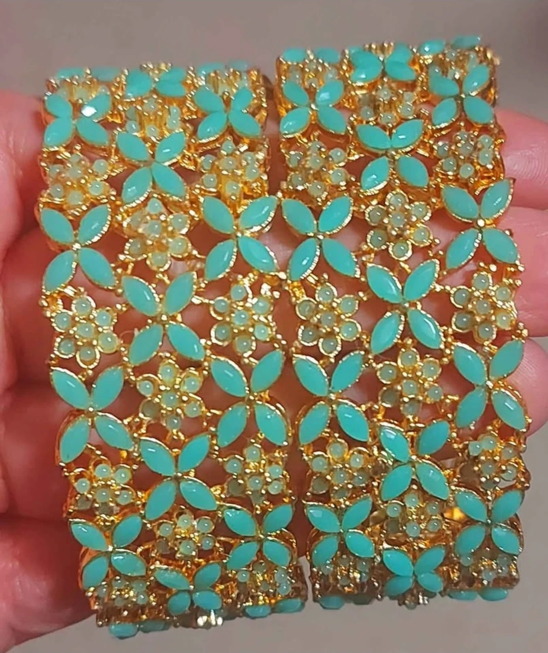 Pair of Turquoise and Gold Floral Bangles